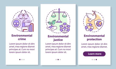 Doğrusal kavramlar ile mobil uygulama sayfası ekranında çevre yasası. Çevre suçları, adalet ve koruma adımları grafik talimatları. Ux, Ui, Gui vektör şablonu çizimleri ile