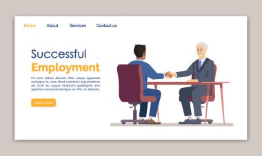 Başarılı istihdam açılış sayfası vektör şablonu. Düz çizimler ile İk ajansı web sitesi arayüz fikri. İş görüşmesi ana sayfa düzeni. Ortaklık web afiş, web sayfası karikatür kavramı
