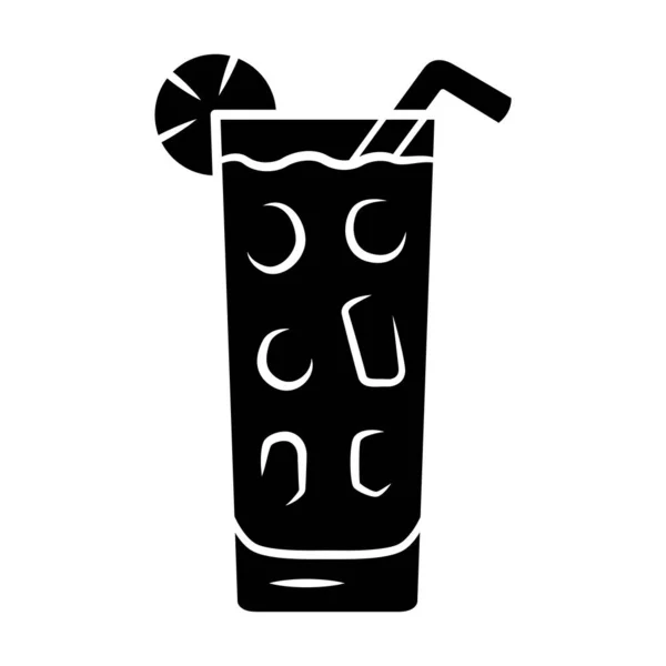 Cocktail en glyphe de verre highball icône. Boisson gazeuse rafraîchissante glacée d'été avec tranche de citron et de paille. Gin and tonic. Symbole de silhouette. Espace négatif. Illustration vectorielle isolée — Image vectorielle