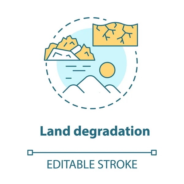 Talajdegradáció koncepció ikon. Talaj elszegényedés ötlet vékony vonal illusztráció. Talajerózió és elsivatagosodás folyamata nonrenewable ásványi erőforrás vektor elszigetelt vázlatrajz. Szerkeszthető körvonal — Stock Vector
