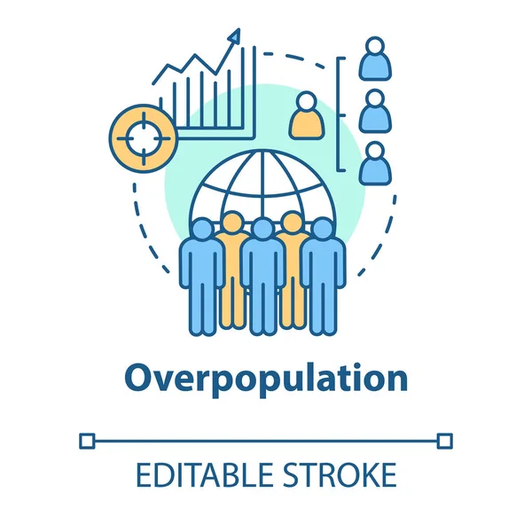 Overpopulation concept icon. Planet overcrowding idea thin line illustration. Increasing number of people. Demographic problems in society. Vector isolated outline drawing. Editable stroke — Stock Vector