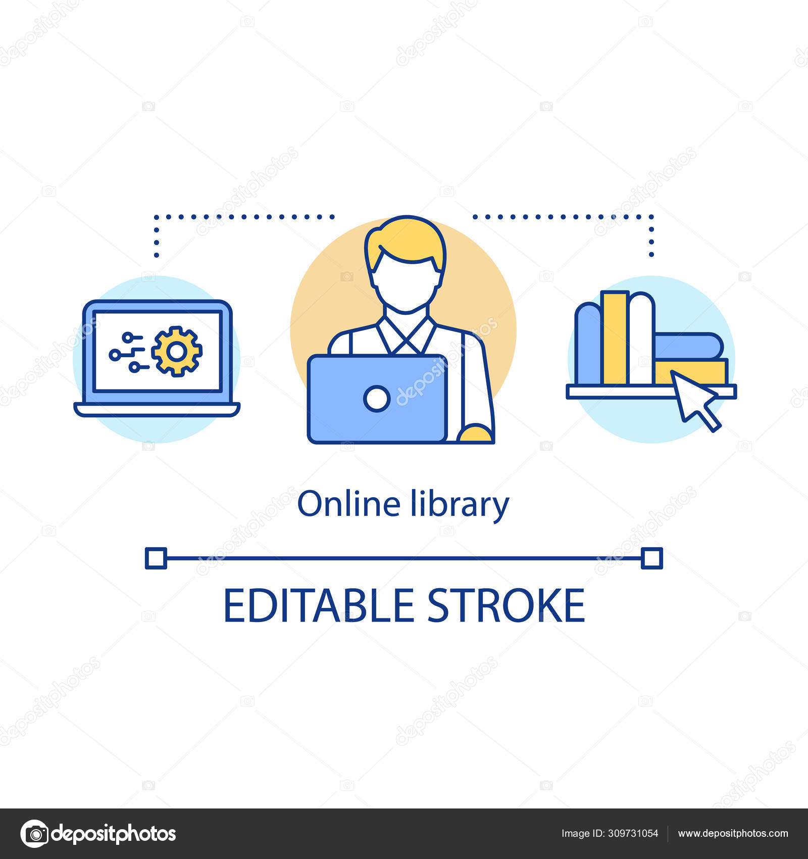 icon.　software.　shop,　isolated　Online　drawing.　©bsd_studio　Editable　virtual　book　Vector　by　thin　library　illustration.　Elearning　library　line　internet　store.　309731054　stroke　concept　idea　Vector　Digital　outline　web　bookstore,　Modern　Stock