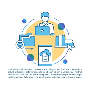 Çevrimiçi kitaplık makale sayfası vektör şablonu. Broşür, dergi, doğrusal simgeler ile kitapçık tasarım elemanı. Ebooks online eğitim okuma. Baskı tasarımı. Metinli kavram çizimleri