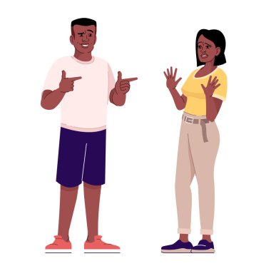 Reddedilen flört düz vektör illüstrasyon. İstenmeyen ilgi. Cinsel taciz. Adam beyaz arka plan üzerinde anahat öğeleri ile kadın izole çizgi film karakterleri için kur çalışır