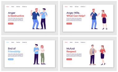 People behavior landing page vector template set. Human communication website interface idea with flat illustrations. Relationship psychology homepage layout. Web banner, webpage cartoon concept