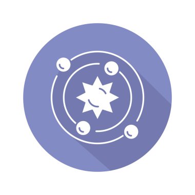 Astrofizik mavi mor düz tasarım uzun gölge glyph simgesi. Astronomi dalı. Evren, yıldızlar, gezegenler, galaksiler üzerinde çalışmak. Astrofizik keşifler. Kozmoloji. Vektör siluet illüstrasyon