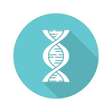 Biyofizik turkuaz düz tasarım uzun gölge glyph simgesi. Genetik araştırması. DNA sarlis molekülü yapısı. Genom bilimsel çalışmaları. Kromozom geni. Vektör siluet illüstrasyon