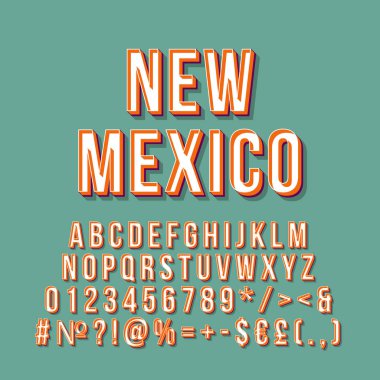 New Mexico vintage 3d vektör yazı. Retro kalın yazı tipi, typefac