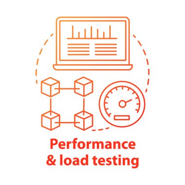 Performans ve yük testi kavram simgesi. Araştırma sistemi hızı, stabilite. Web sitesi hız optimizasyonu. Uygulama denetimi fikri ince çizgi çizimi. Vektör yalıtılmış anahat çizimi