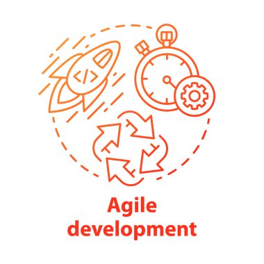 Çevik geliştirme kavramı simgesi. Kısa süreli takım çalışması. Stratejik yönetim. Yazılım programlama döngüsü. It proje fikir ince çizgi illüstrasyon başlatın. Vektör yalıtılmış anahat çizimi