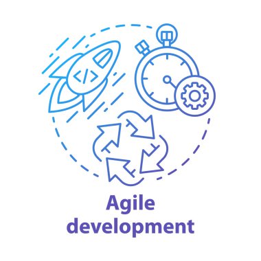 Çevik geliştirme kavramı simgesi. Kısa süreli takım çalışması. Stratejik yönetim. Yazılım programlama döngüsü. It proje fikir ince çizgi illüstrasyon başlatın. Vektör yalıtılmış anahat çizimi