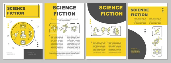 Plantilla de folleto de libro de ciencia ficción. Literatura científica. Folleto, folleto, folleto impreso, diseño de portada con ilustraciones lineales. Diseños de página vectorial para revistas, informe anual, póster publicitario — Vector de stock