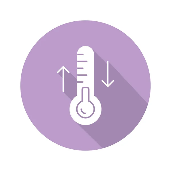 Thermodynamics violet flat design long shadow glyph icon. Temperature fluctuations. Thermal effects. Heating and cooling physical processes. Thermometer measurement. Vector silhouette illustration — Stock Vector