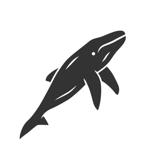 Whale Glyph ikon. Marina däggdjur. Undervattens-världsinvånaren. Ocean Predator. Vattenlevande djur, naturliv. Zoologi och oceanografi. Siluettsymbol. Negativt utrymme. Vektor isolerad illustration — Stock vektor