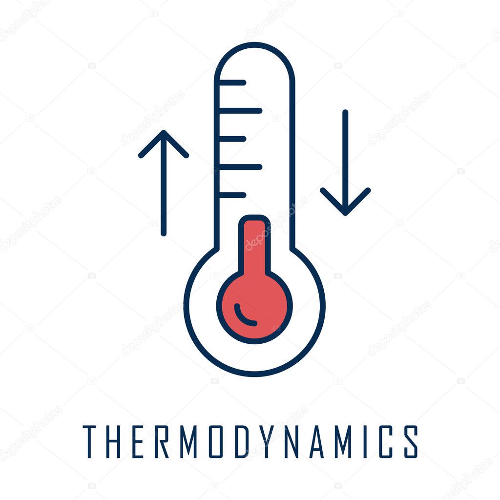Thermodynamics color icon. Temperature fluctuations. Thermal effects. Heating and cooling physical processes. Thermometer measurement. Thermodynamical system research. Isolated vector illustration