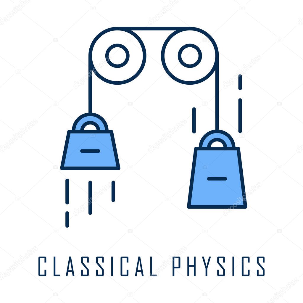 Classical physics color icon. Laws of motion and gravitation. Mechanical energy research. Theoretical kinematics physical experiment. Basis of classical mechanics. Isolated vector illustration
