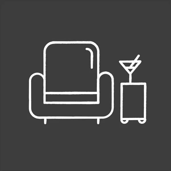 Lobby bar chalk icon. Room service, hotel amenities. Comfortable rest place with soft armchair and cocktails. Relax zone. Isolated vector chalkboard illustration — Stock Vector