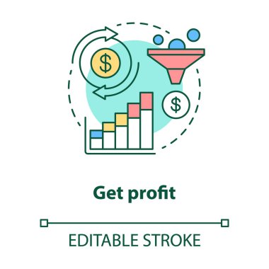 Kar kavramı simgesi alın. Kazanç fikri ince çizgi illüstrasyon artırın. E-ticaret, dijital pazarlama. Finansal iş planı, para transferi. Vektör yalıtılmış anahat çizimi. Kullanılabilir kontur