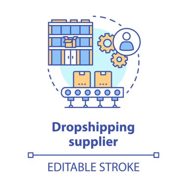 Dropshipping tedarikçi konsept simgesi. Müşteri fikri ince çizgi illüstrasyon ürün nakliye. Online iş. Teslimat hizmeti. Mal dağıtımı. Vektör yalıtılmış anahat çizimi. Kullanılabilir kontur