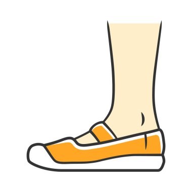 Tuval sarı renk simgesi. Kadın ve erkek şık ayakkabı tasarımı. Unisex rahat daireler, modern rahat espadrilles. Erkek ve kadın sonbahar, bahar sezonu moda. Yalıtılmış vektör illüstrasyonu