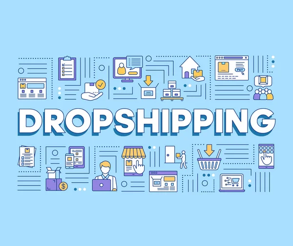 Dropshipping ord begrepp banner. E handel, online-verksamhet. Produkter leveransservice. Presentation, hemsida. Isolerad bokstäver typografi idé med linjära ikoner. Vektor disposition illustration — Stock vektor