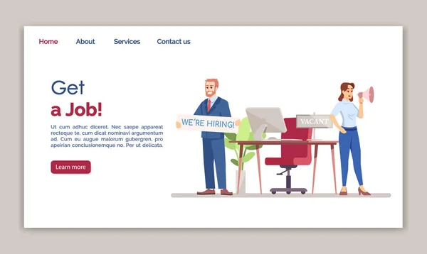 Erhalten Sie eine Job-Landing-Page-Vektorvorlage. hr agency website interface idee mit flachen illustrationen. Gestaltung der Homepage der Arbeitsagentur. Leere Post Web-Banner, Webseite Cartoon-Konzept — Stockvektor