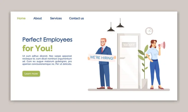 Perfekte Mitarbeiter für Ihre Zielseiten-Vektorvorlage. hr agency website interface idee mit flachen illustrationen. Stellenangebote Homepage-Layout. Arbeitsverwaltung webbanner, webseite cartoon konzept — Stockvektor