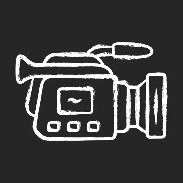 Icono de tiza de cámara. Videocámara. Grabación de video, grabación de video. Equipo profesional de filmación. Producción de video, industria cinematográfica. Ilustración aislada de pizarra vectorial — Vector de stock