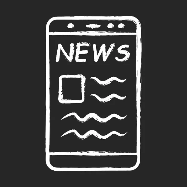 Online news chalk icon. Electronic newspaper mobile app. News websites. Getting actual information. Reading about latest events in social media on smartphone. Isolated vector chalkboard illustration — Stock Vector