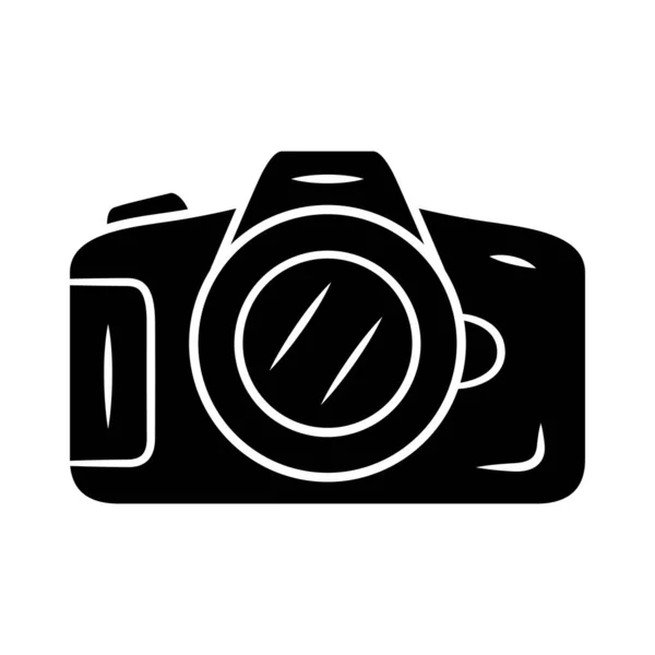 Fotocamera glyph icon. professionelle Fotokamera. Schnappschüsse machen, Fotos machen. Fotoausrüstung. Fotografenwerkzeug. Silhouette-Symbol. Negativer Raum. Vektor isolierte Abbildung — Stockvektor