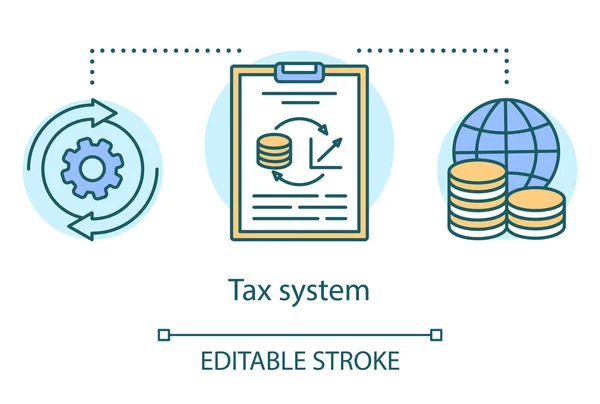 Значок концепции налоговой системы. Иллюстрация соглашения о финансовых расходах. Государственное налогообложение. Расчет процентной ставки. Налоговая проверка Векторный изолированный рисунок контура. Штрих к таблице — стоковый вектор