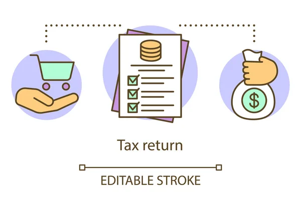 Піктограма концепції повернення податків. Заповнення ідеї дохідної документації тонкої лінії ілюстрації. Внесок у державний дохід. Податковий облік. Векторний ізольований контурний малюнок. Відредагований хід — стоковий вектор