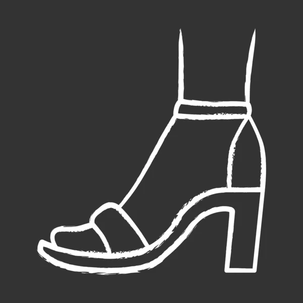 Cinturino alla caviglia tacchi alti icona in gesso. Donna calzature alla moda. Scarpe casual femminili, sandali estivi moderni di lusso. Accessorio di abbigliamento classico alla moda. Illustrazione della lavagna vettoriale isolata — Vettoriale Stock