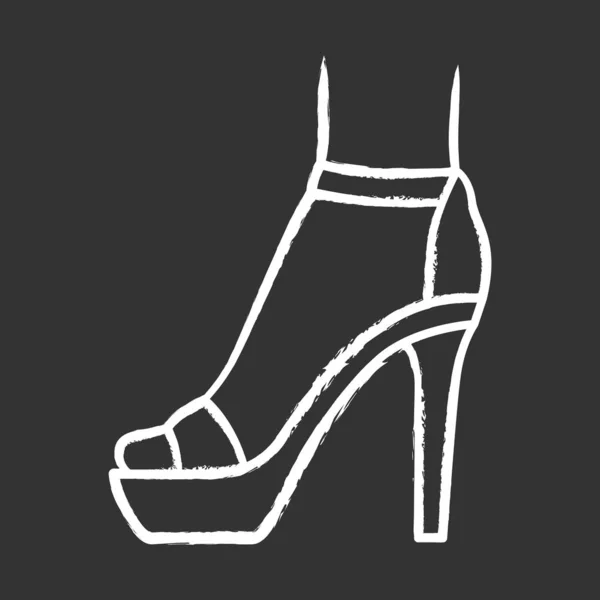 발목 스트랩 하이힐 분필 아이콘. 여성 세련 된 신발 디자인. 여성 파티 스틸 레토 신발, 럭셔리 현대 여름 샌들. 유행 의류 액세서리입니다. 절연 벡터 칠판 그림 — 스톡 벡터