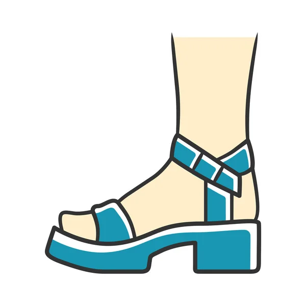 Bloquer talon icône de couleur bleue. Femme design de chaussures élégantes. Chaussures décontractées féminines, dames modernes sandales d'été vue de côté. Accessoire de vêtements rétro à la mode. Illustration vectorielle isolée — Image vectorielle