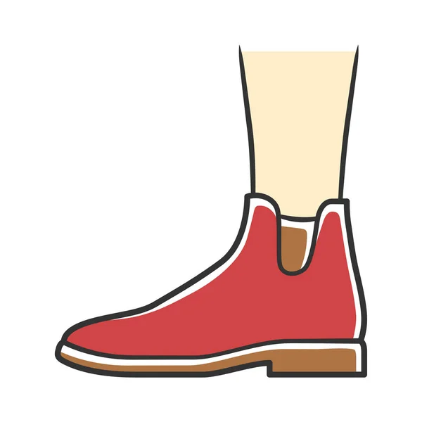 Women ankle boots red color icon. Chelsea trendy shoes side view. Female flat heel footwear design for fall and spring season. Apparel, ladies clothing accessory. Isolated vector illustration — Stock Vector