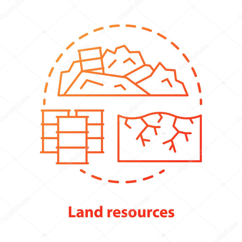 Land resources concept icon. Natural minerals usage idea thin line illustration in blue. Soil pollution and erosion, ecological disaster. Nature contamination. Vector isolated outline drawing