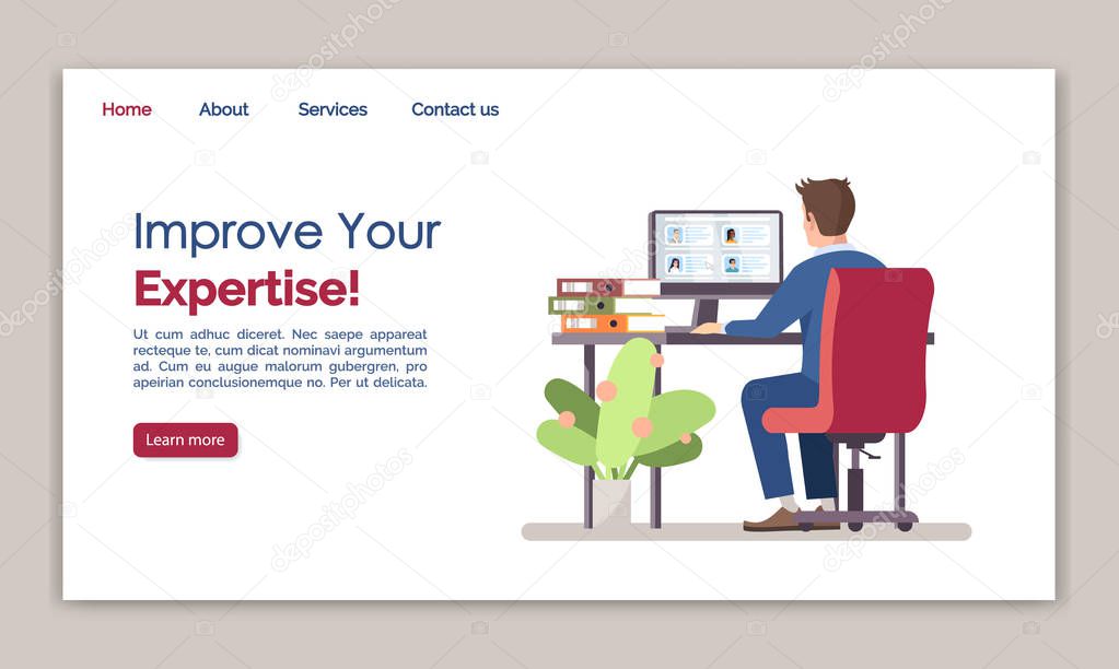 Improve your expertise landing page vector template. Staff searching website interface idea with flat illustrations. HR management homepage layout. Recruitment web banner, webpage cartoon concept