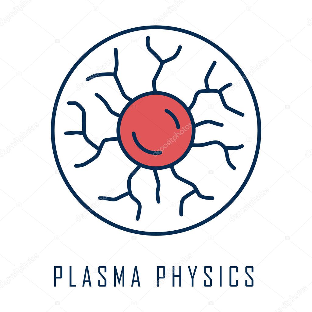 Plasma physics color icon. High energy state of matter. Astrophysical phenomena. Ionized gaseous substance. Subatomic physical process model. Nuclear fusion. Isolated vector illustration