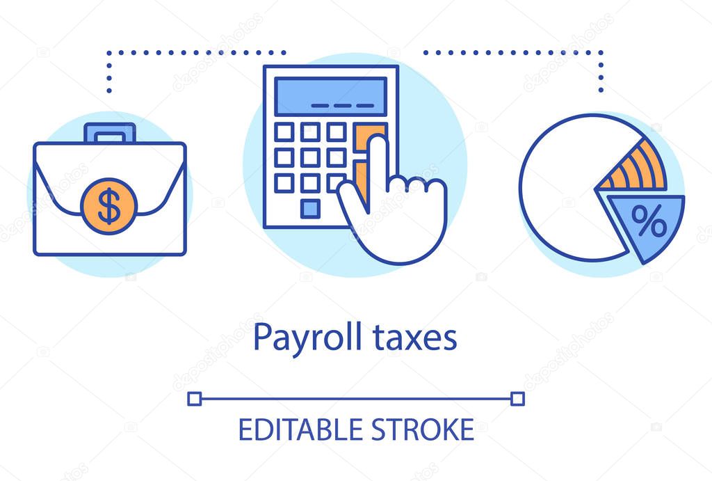 Payroll taxes concept icon. Employee and employer taxation idea thin line illustration. Calculating and paying withholding tax to social security. Vector isolated outline drawing. Editable stroke