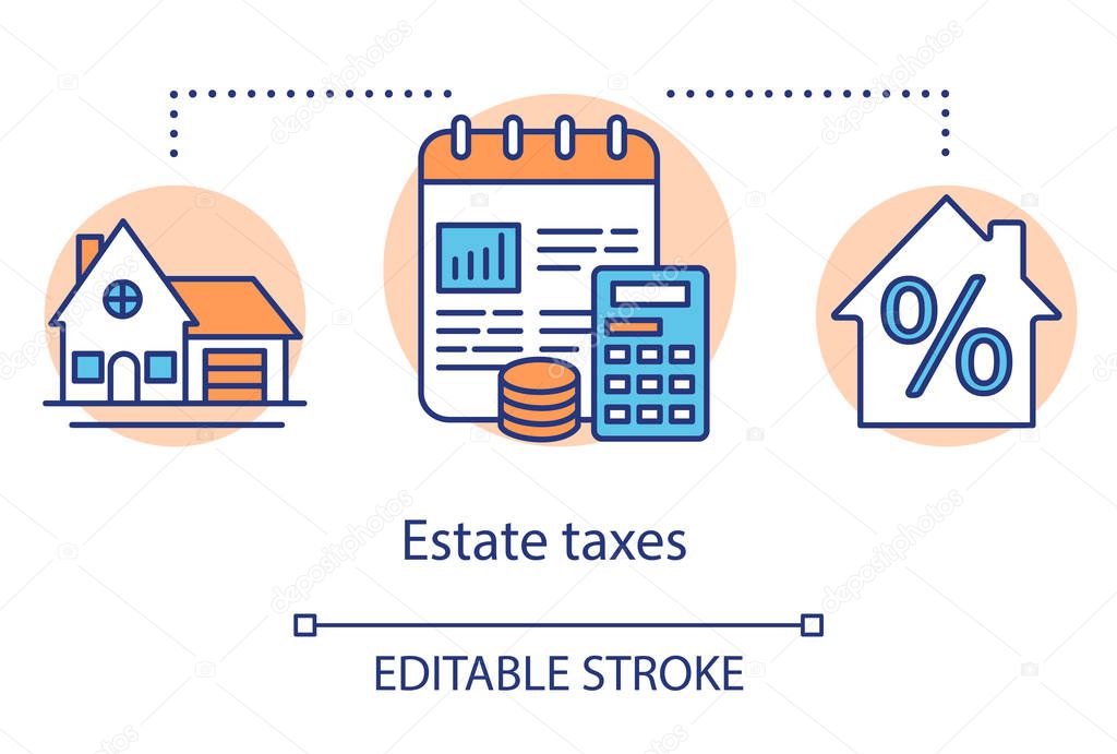 Estate taxes concept icon. Financial levy idea thin line illustration. Inheritance tax calculation. Paying percent for inherited money and property. Vector isolated outline drawing. Editable stroke