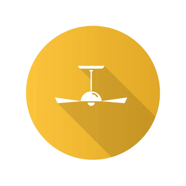 Ventilador de techo amarillo diseño plano icono de glifo de sombra larga. Dispositivo de refrigeración con hélice. Ventilador eléctrico, aire acondicionado. Temperatura que regula el electrodoméstico. Ilustración de silueta vectorial — Vector de stock