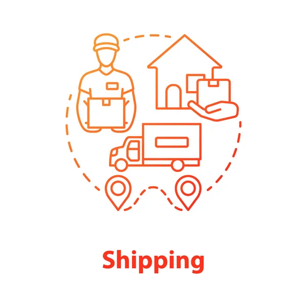 Shipping red concept icon. Postal delivery to home idea thin line illustration. Logistics and distribution. Transportation service. Truckload shipment. Vector isolated outline drawing — Stock Vector