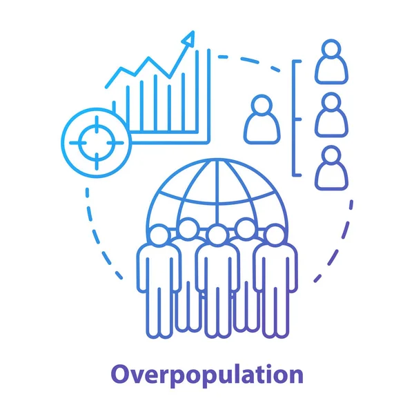 Ícone de conceito de superpopulação. Planeta superlotação ideia linha fina ilustração em azul. Aumento do número de pessoas. Problemas demográficos na sociedade. Falta de recursos. Desenho de esboço isolado vetorial — Vetor de Stock