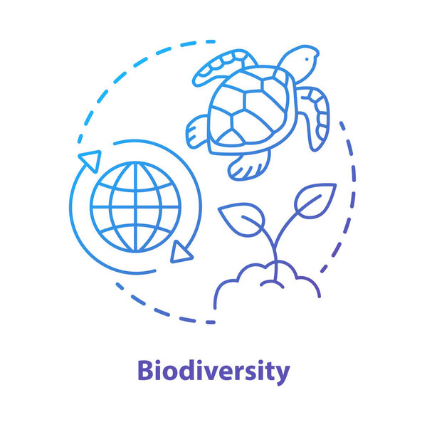 Biodiversity concept icon. Natural ecosystem protection idea thin line illustration in blue. Wild life and marine habitants conservation. Nature saving. Vector isolated outline drawing
