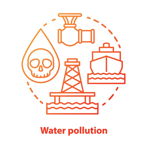 Ikona konceptu znečištění vody. Nápad kontaminace odpadu na volném moři, tenká čára ilustrace červeně. Ekologické problémy s vodou a prevence katastrof. Průmyslové riziko. Vektorový izolovaný výkres osnovy — Stockový vektor