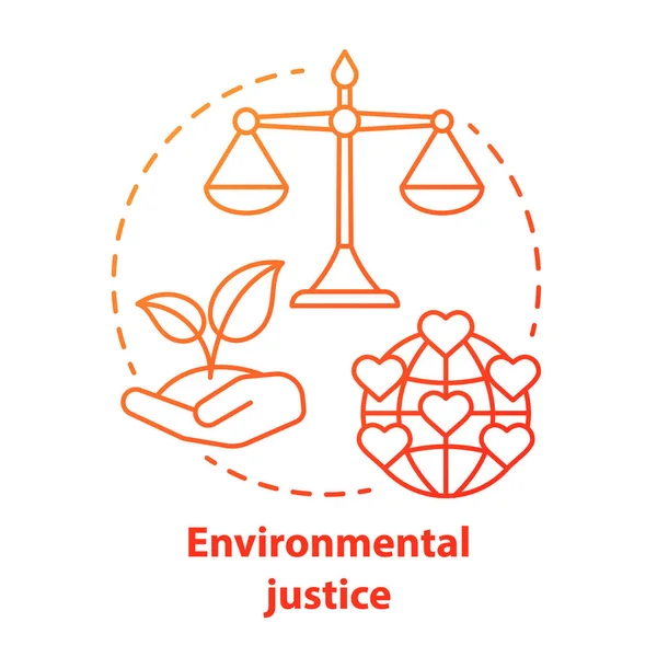 环境公正概念图标。 用红色来说明对地球观念的公平态度. 照顾自然和环境。 可持续的生活。 矢量孤立轮廓图 — 图库矢量图片