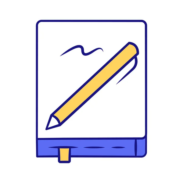 Cuaderno con lápiz icono de color azul. Bloc de notas, diario, artículo fijo. Tomando notas, para hacer organizador de la lista. Sketchpad, copybook, planificador con marcador. Ilustración vectorial aislada — Vector de stock