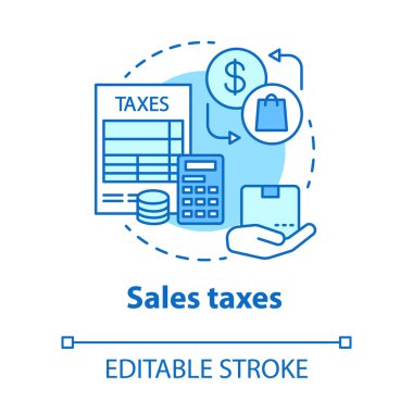 Satış vergisi mavi konsept ikonu. Ürün fikri çizgisi çizimleri için devlete gelir yüzdesi ödemek. Değer katma vergisi. Vektör izole çizim. Düzenlenebilir vuruş