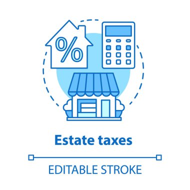 Estate taxes blue concept icon. Financial levy idea thin line illustration. Inheritance tax calculation. Paying percent for assets, money and property. Vector isolated outline drawing. Editable stroke clipart
